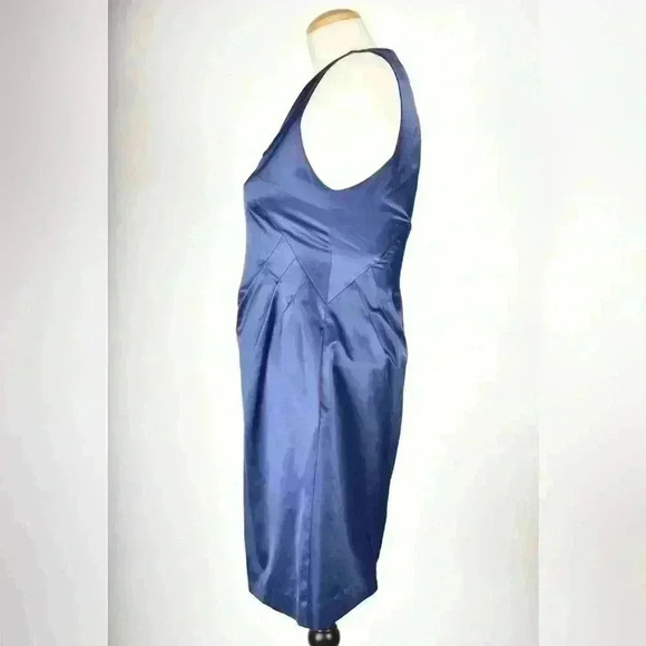 ROBERT  RODRIGUEZ Navy Blue Cotton Poly Satin Shift Pleat Fitted Dress 4US Small - Picture 2 of 10